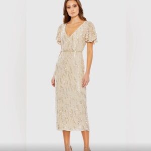 Mac Duggal Gold Sequin Midi Dress